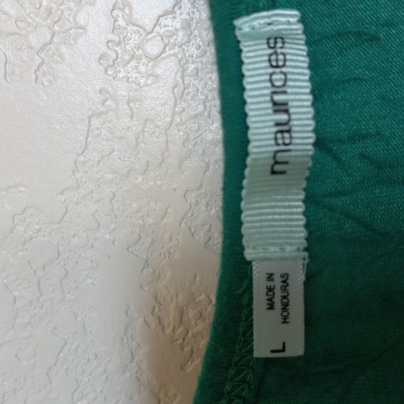 Maunces summer top emerald green Poly krinkly fabric w/ lace . hip length L - Picture 4 of 6